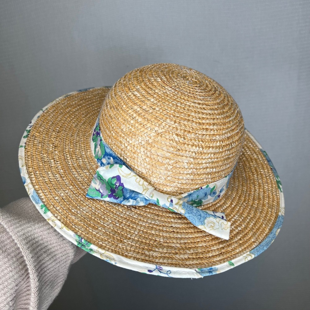 Straw Sun‎ Hat Wide Brim Floral Ribbon Bow Beach Vacation Womens